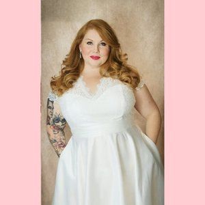 White V-Neck Lace Formal Dress